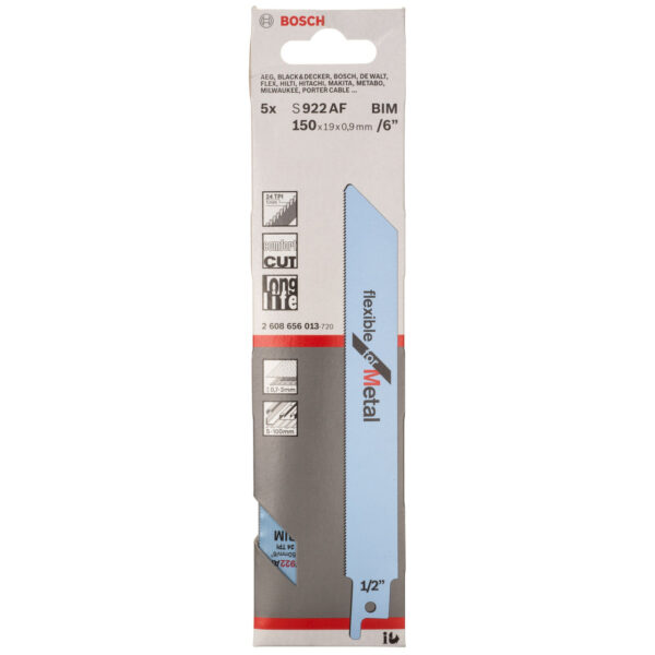 Bosch S922AF Thin Metal Cutting Reciprocating Saw Blade 150mm (Pack Of 5) - Image 2