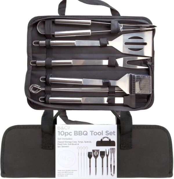 B&Co 10 Piece BBQ Tool Set with Carry Case