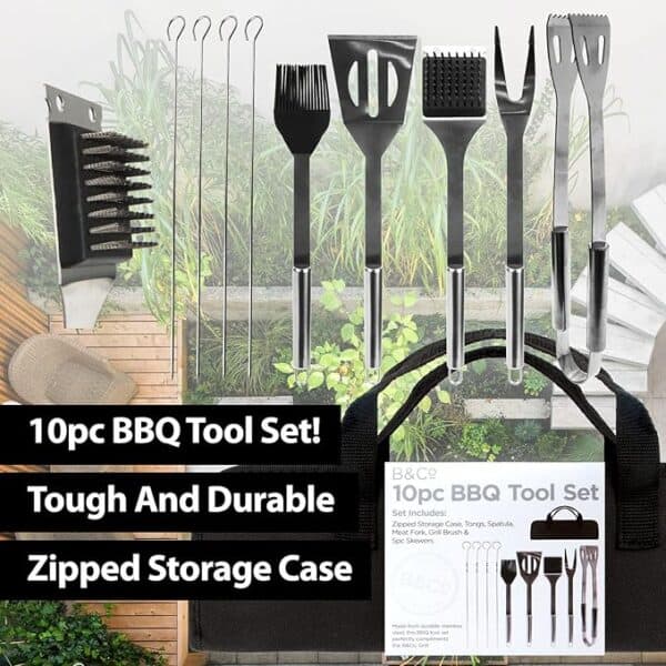 B&Co 10 Piece BBQ Tool Set with Carry Case - Image 3